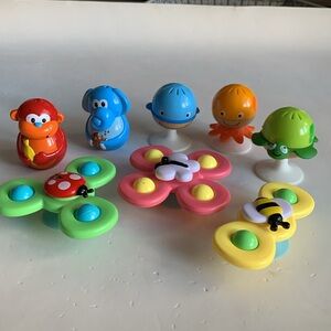 Suction Spinners & Hand Shakers- Elephant & Monkey Shaker, 3 Suction Spinners